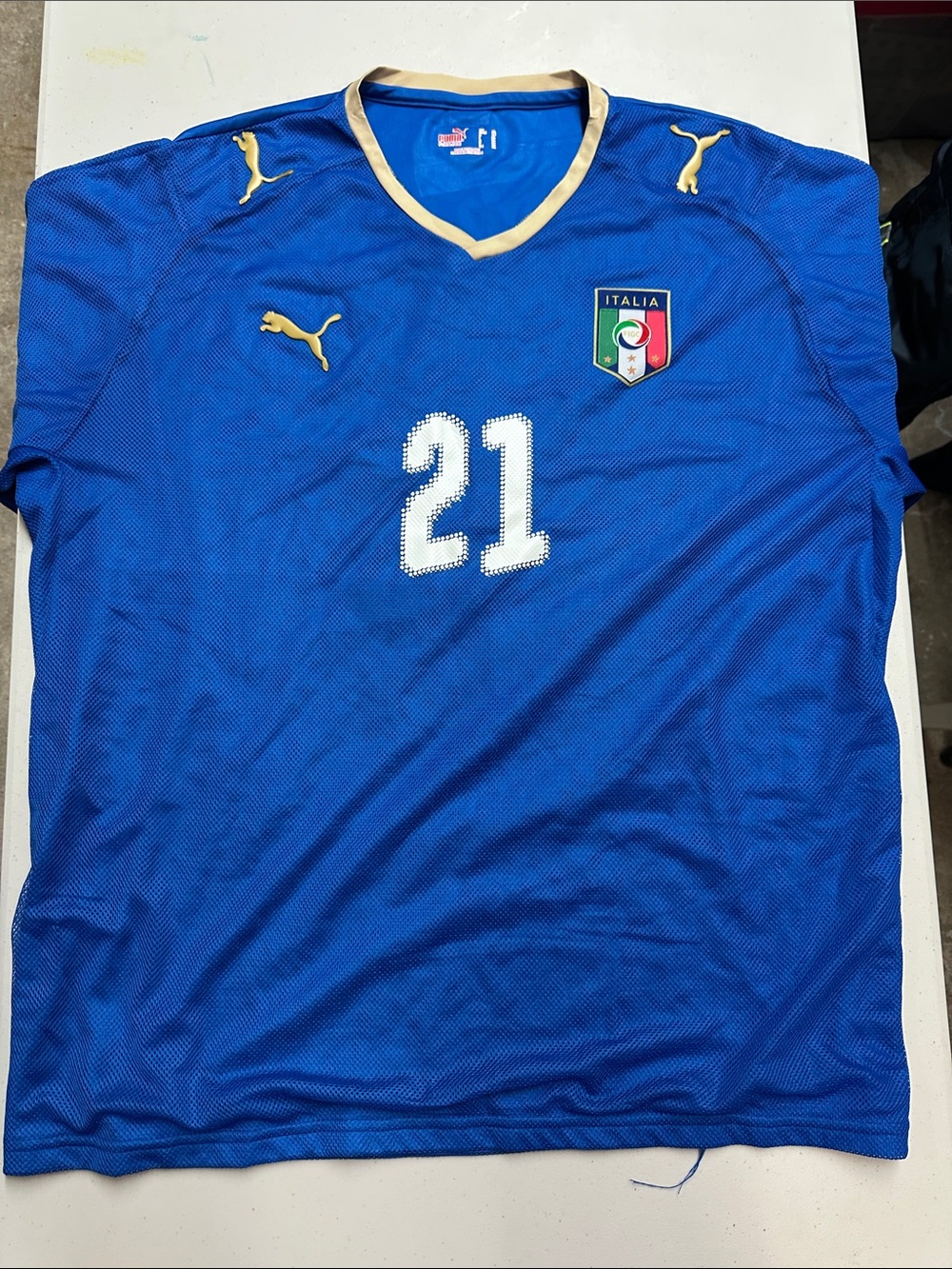 Puma Royal Blue Italy #21 Soccer Jersey with Gold Accents